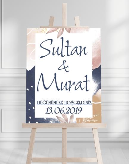 Söz Nişan Düğün İçin 50x70 Karşılama Panosu - Pastel Tasarımlı