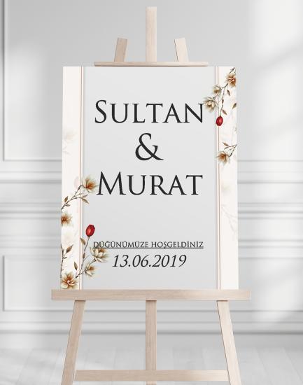 Söz Nişan Düğün İçin 50x70 Karşılama Panosu - Renkli Çiçek Desenli 02