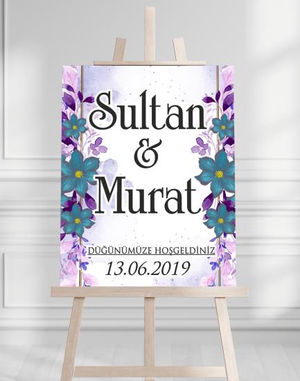 Söz Nişan Düğün İçin 50x70 Karşılama Panosu - Renkli Çiçek Tasarımlı 002