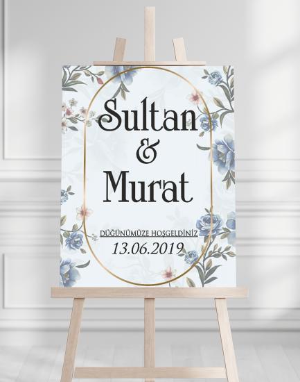 Söz Nişan Düğün İçin 50x70 Karşılama Panosu - Renkli Çiçek Tasarımlı 010
