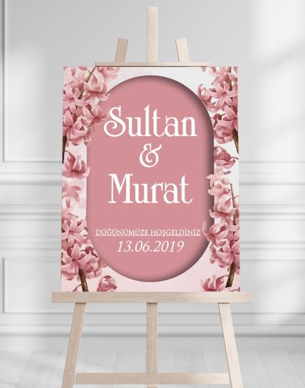 Söz Nişan Düğün İçin 50x70 Karşılama Panosu - Renkli Çiçek Tasarımlı 012