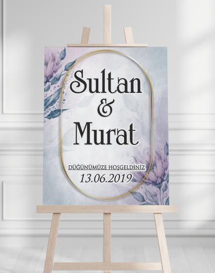 Söz Nişan Düğün İçin 50x70 Karşılama Panosu - Renkli Çiçek Tasarımlı 1