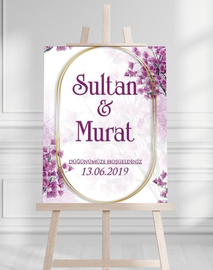 Söz Nişan Düğün İçin 50x70 Karşılama Panosu - Renkli Çiçek Tasarımlı 10