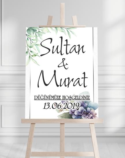 Söz Nişan Düğün İçin 50x70 Karşılama Panosu - Renkli Çiçek Tasarımlı 11