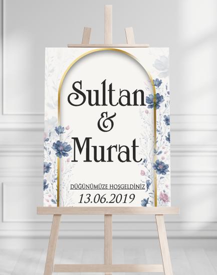 Söz Nişan Düğün İçin 50x70 Karşılama Panosu - Renkli Çiçek Tasarımlı 2