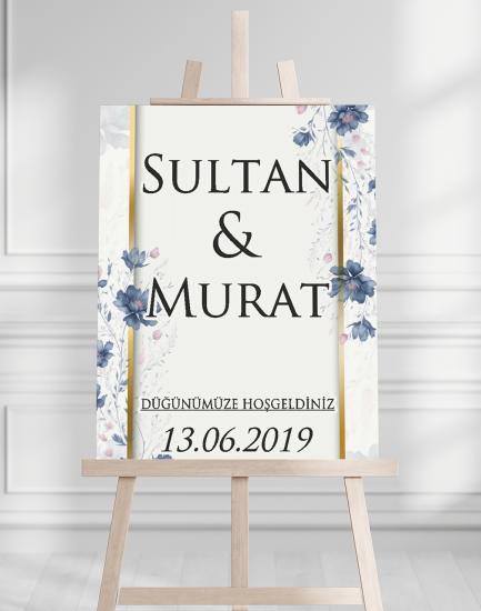 Söz Nişan Düğün İçin 50x70 Karşılama Panosu - Renkli Çiçek Tasarımlı 3