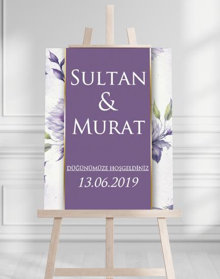 Söz Nişan Düğün İçin 50x70 Karşılama Panosu - Renkli Çiçek Tasarımlı 5