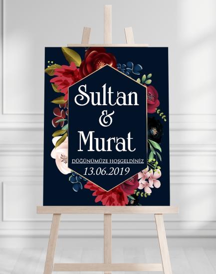Söz Nişan Düğün İçin 50x70 Karşılama Panosu - Renkli Çiçek Temalı 02