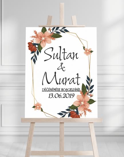 Söz Nişan Düğün İçin 50x70 Karşılama Panosu - Renkli Çiçek Temalı 111