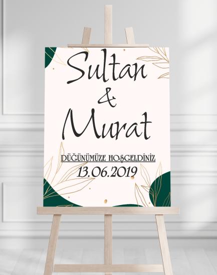 Söz Nişan Düğün İçin 50x70 Karşılama Panosu - SAltın Çiçek Tasarımlı 002