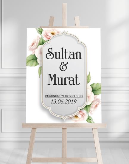 Söz Nişan Düğün İçin 50x70 Karşılama Panosu - Siyah Altın Desenli