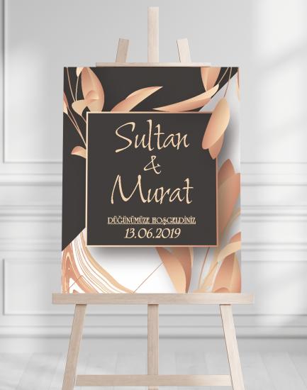 Söz Nişan Düğün İçin 50x70 Karşılama Panosu - Siyah ve Gül Tasarımlı