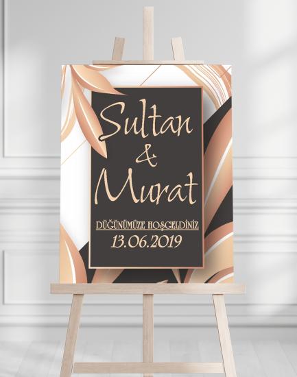 Söz Nişan Düğün İçin 50x70 Karşılama Panosu - Siyah ve Gül Tasarımlı 001
