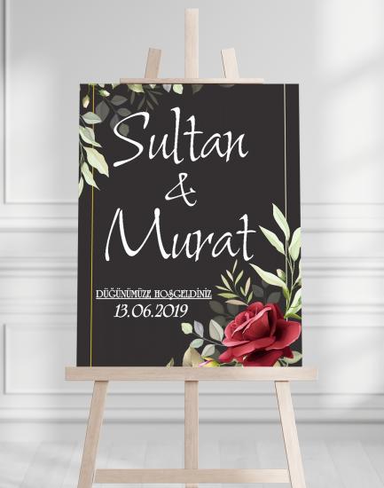 Söz Nişan Düğün İçin 50x70 Karşılama Panosu - Soft Çiçek Temalı