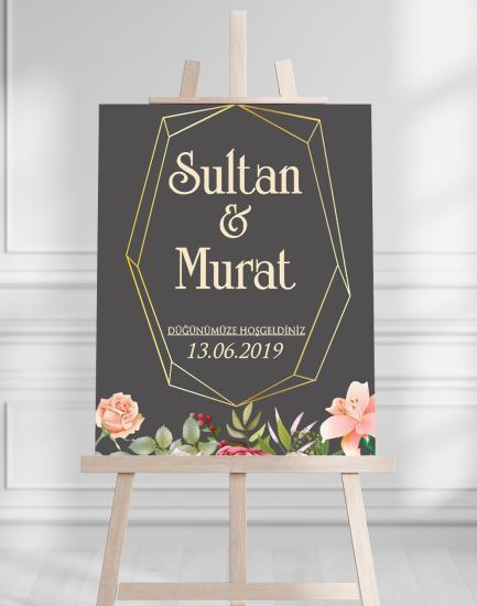 Söz Nişan Düğün İçin 50x70 Karşılama Panosu - Sonbahar Çiçek Tasarımlı 001