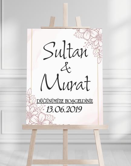 Söz Nişan Düğün İçin 50x70 Karşılama Panosu - Sonbahar Çiçek Tasarımlı 002