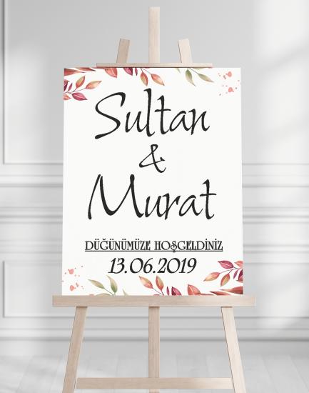 Söz Nişan Düğün İçin 50x70 Karşılama Panosu - Sonbahar Çiçek Tasarımlı 004
