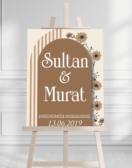 Söz Nişan Düğün İçin 50x70 Karşılama Panosu - Sonbahar Çiçek Temalı