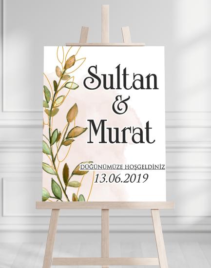 Söz Nişan Düğün İçin 50x70 Karşılama Panosu - Sonbahar Çiçek ve Yaprak Tasarımlı