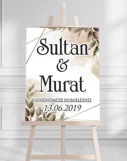 Söz Nişan Düğün İçin 50x70 Karşılama Panosu - Sonbahar Desenli