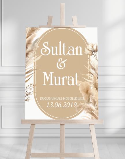 Söz Nişan Düğün İçin 50x70 Karşılama Panosu - SŞeftali Çiçek Desenli