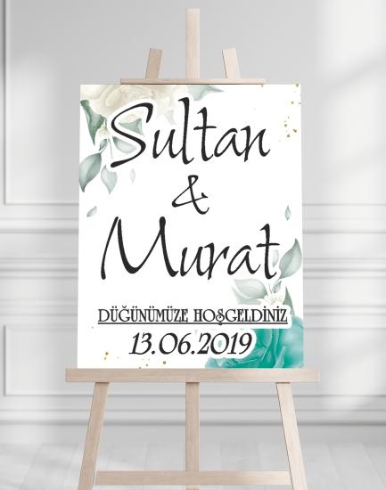 Söz Nişan Düğün İçin 50x70 Karşılama Panosu - Yaprak Tasarımlı 002