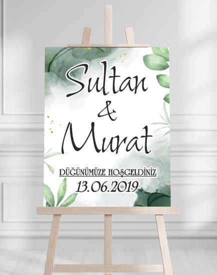 Söz Nişan Düğün İçin 50x70 Karşılama Panosu - Yeşil Pastel Tasarımlı