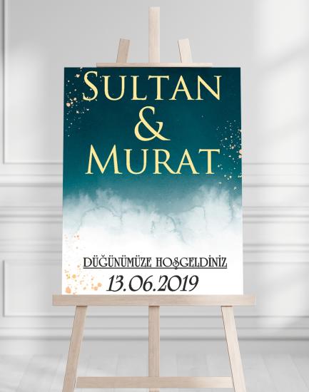 Söz Nişan Düğün İçin 50x70 Karşılama Panosu - Yeşil Tasarımlı 001