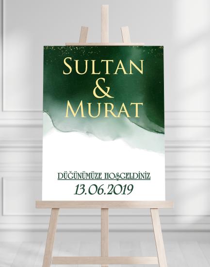 Söz Nişan Düğün İçin 50x70 Karşılama Panosu - Yeşil Tasarımlı 005