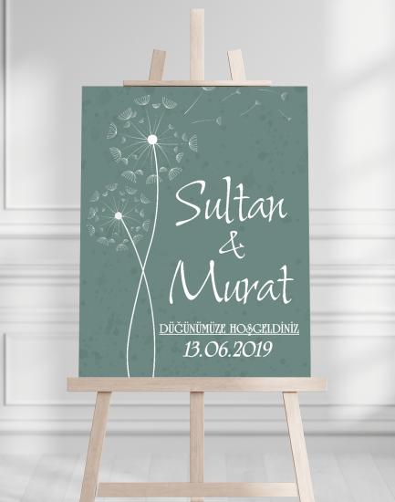 Söz Nişan Düğün İçin 50x70 Karşılama Panosu - Yeşil Tasarımlı