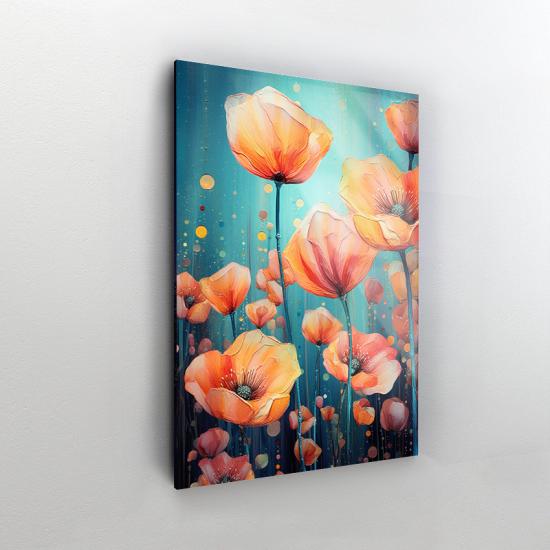 Turuncu Çiçekler Tasarımlı Dekor Cam Tablo