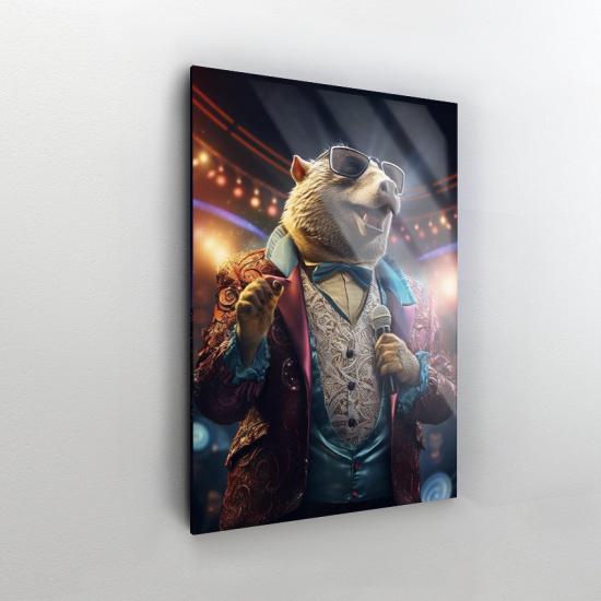 Şarkıcı Hamster Tasarımlı Dekor Cam tablo
