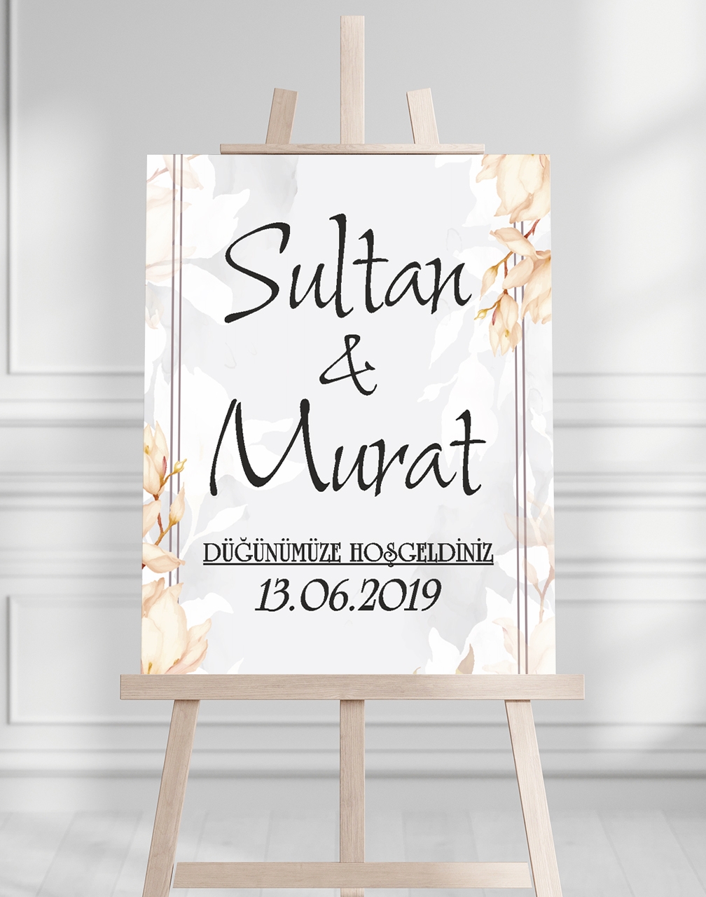 Söz Nişan Düğün İçin 50x70 Karşılama Panosu - Altın Desenli
