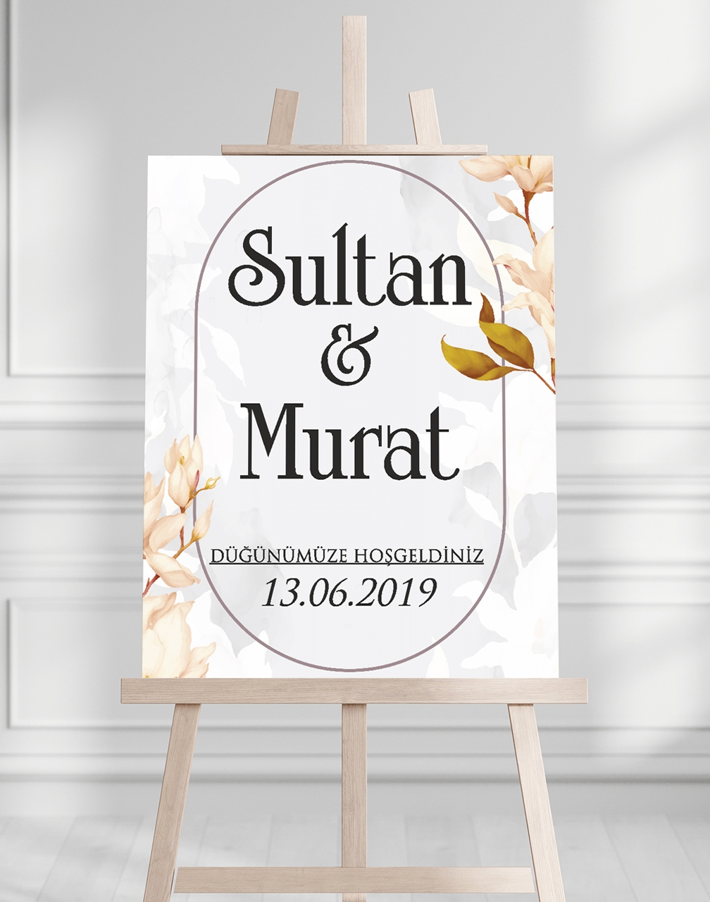 Söz Nişan Düğün İçin 50x70 Karşılama Panosu - Çiçek Desenli Pano