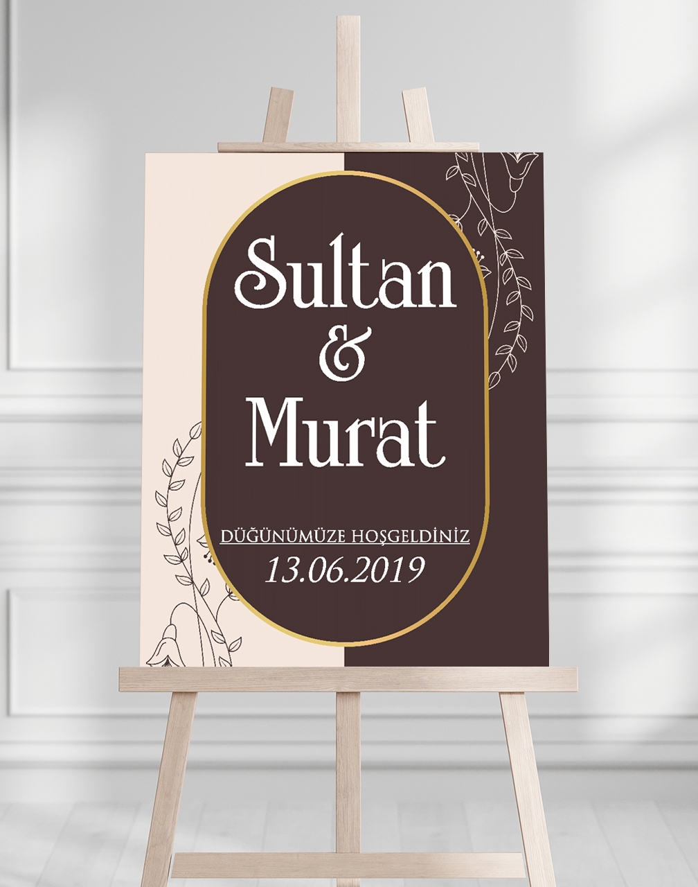 Söz Nişan Düğün İçin 50x70 Karşılama Panosu - Çiçek Tasarımlı 003
