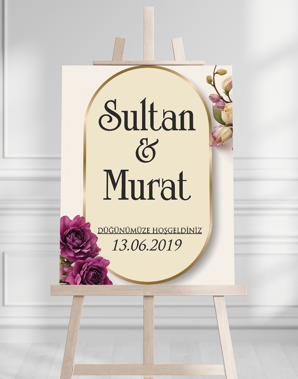 Söz Nişan Düğün İçin 50x70 Karşılama Panosu - Çiçek Tasarımlı 006