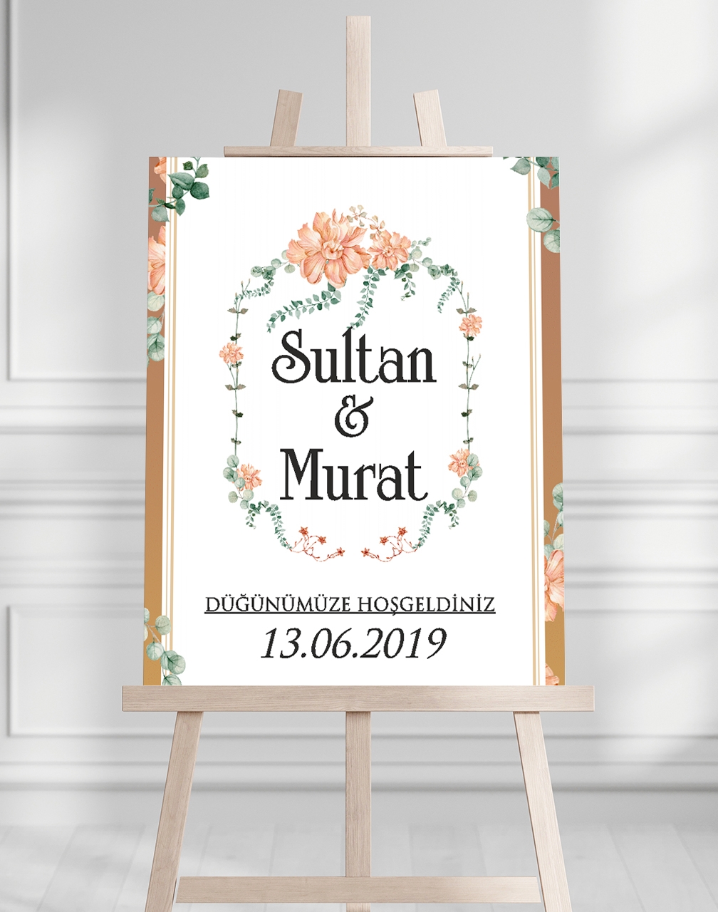 Söz Nişan Düğün İçin 50x70 Karşılama Panosu - Çiçek Temalı