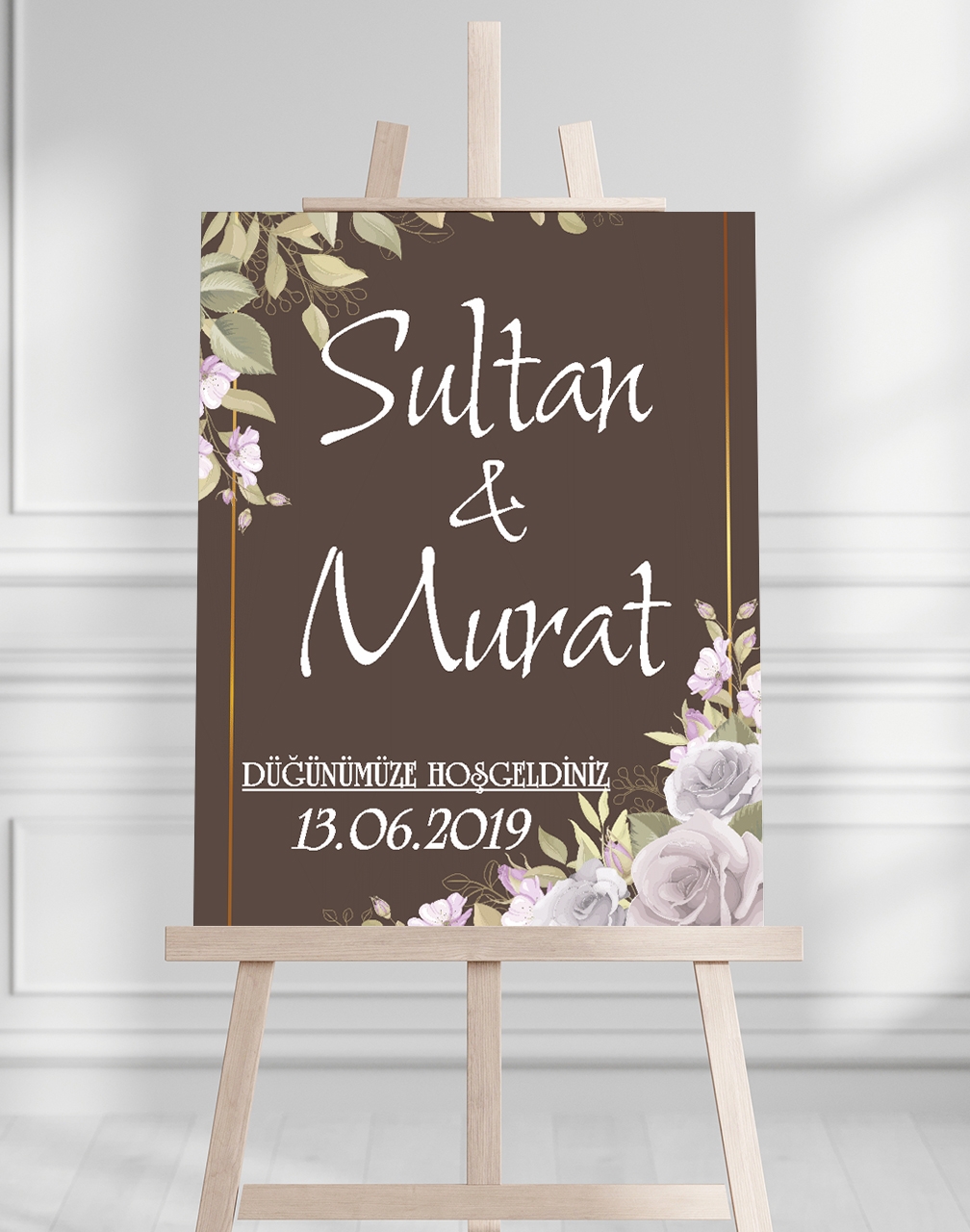 Söz Nişan Düğün İçin 50x70 Karşılama Panosu - Kahverengi Tasarımlı