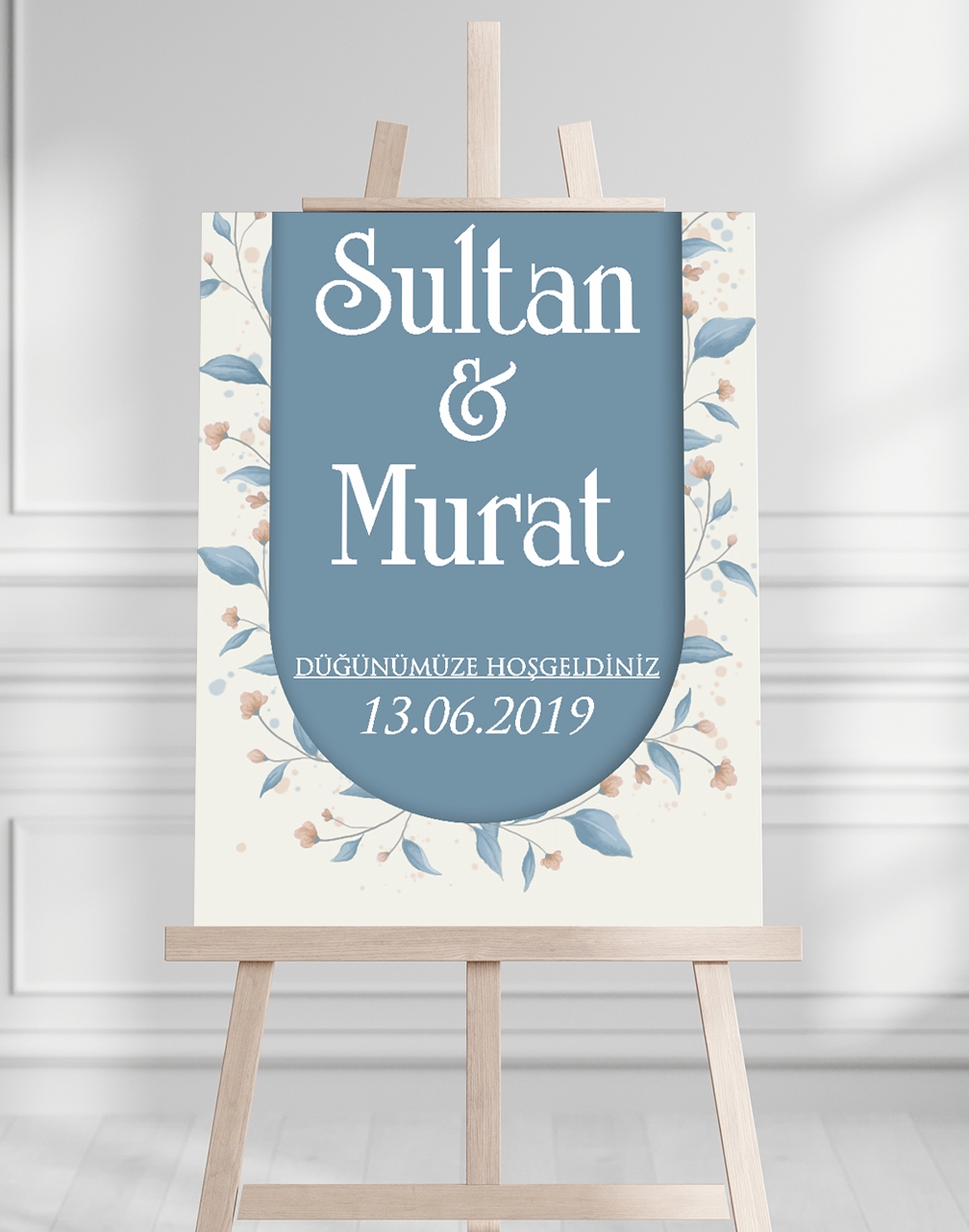 Söz Nişan Düğün İçin 50x70 Karşılama Panosu - Mavi Tasarımlı 005