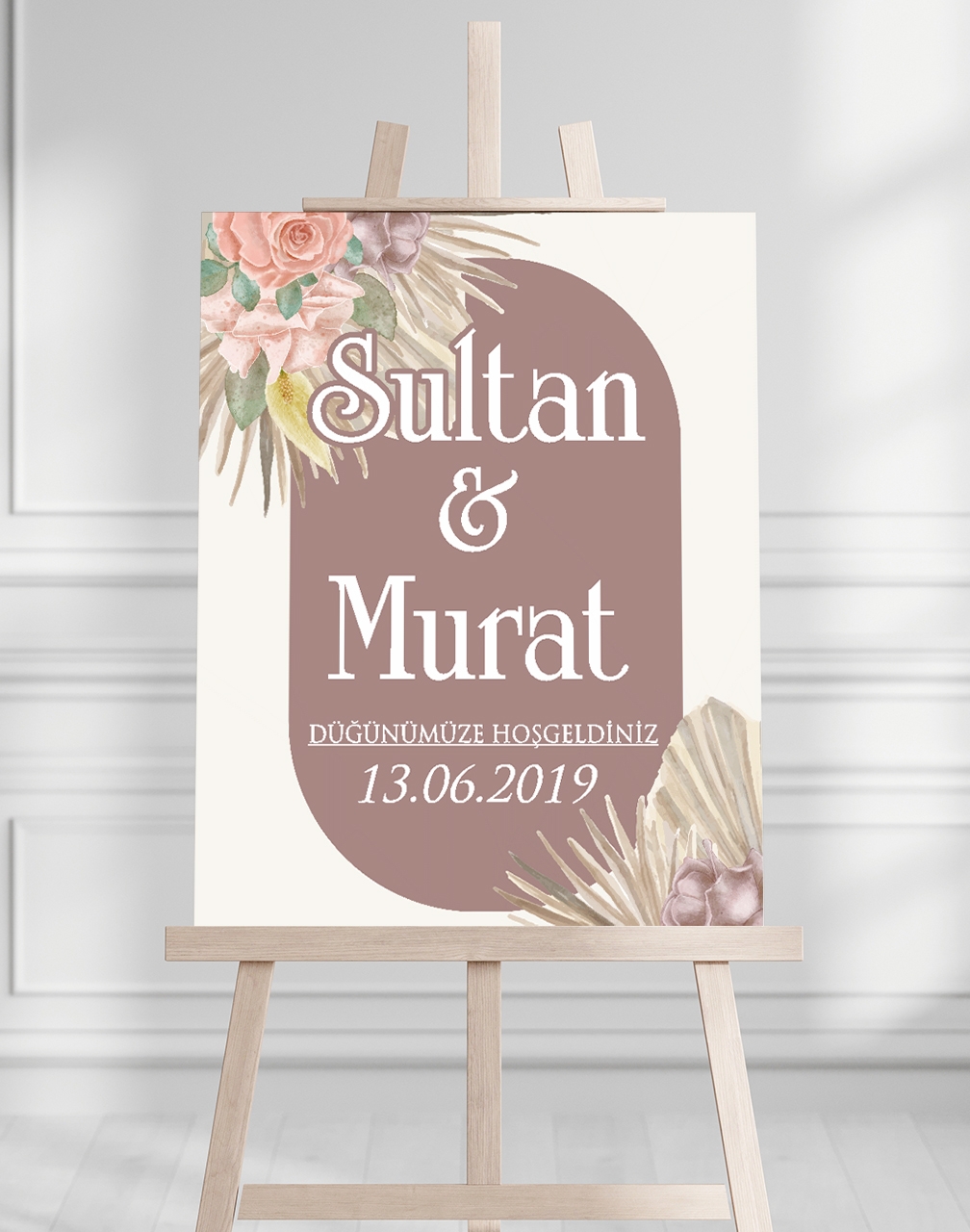 Söz Nişan Düğün İçin 50x70 Karşılama Panosu - Pastel Renkleri Çiçek Temalı 01