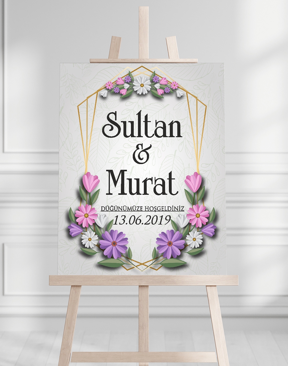 Söz Nişan Düğün İçin 50x70 Karşılama Panosu - Pastel Renkleri Çiçek Temalı 03