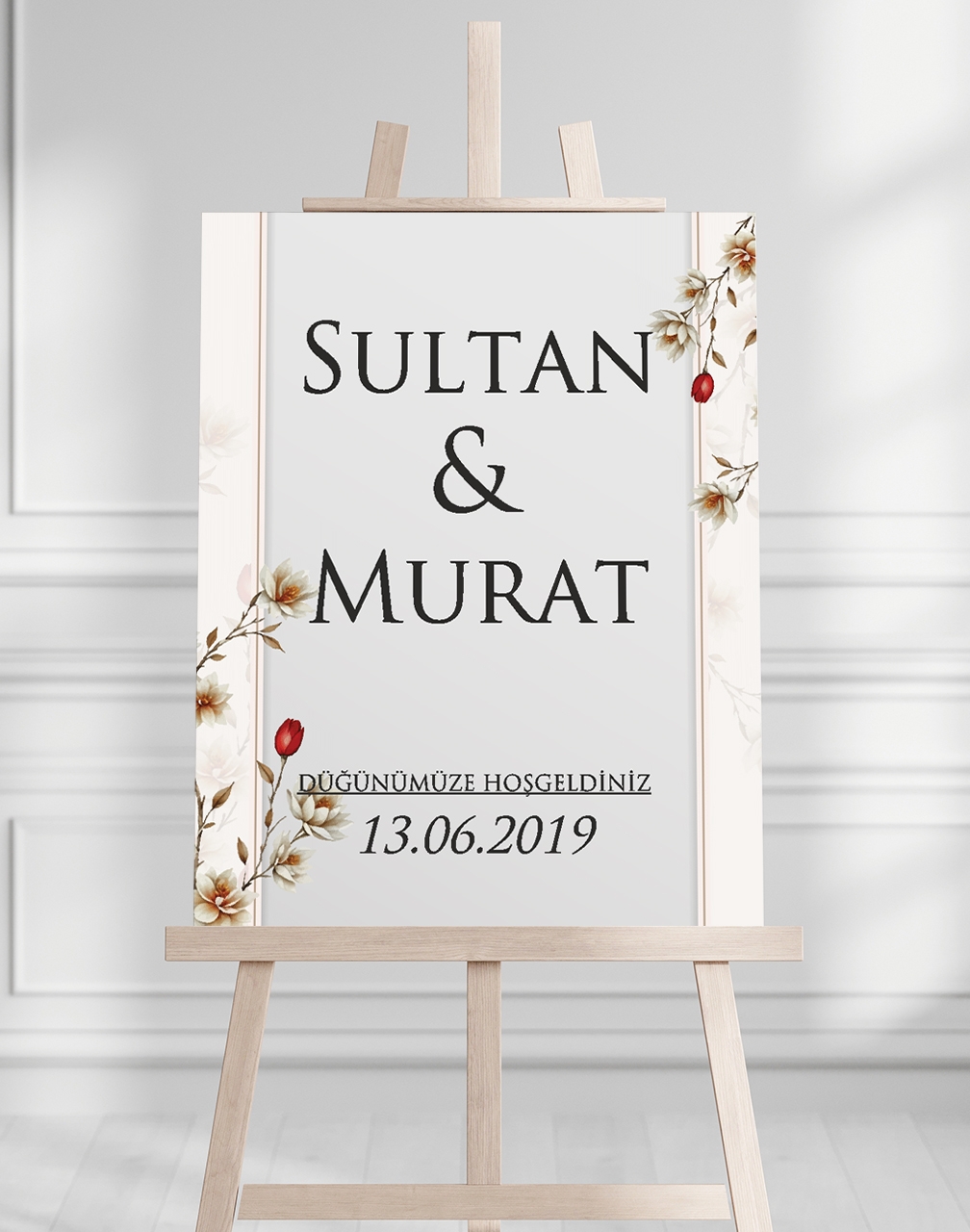 Söz Nişan Düğün İçin 50x70 Karşılama Panosu - Renkli Çiçek Desenli 02