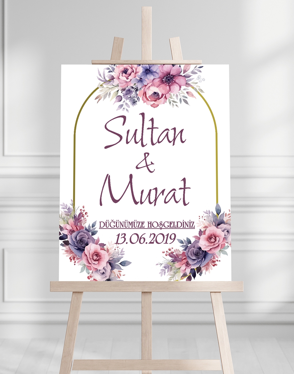Söz Nişan Düğün İçin 50x70 Karşılama Panosu - Renkli Çiçek Tasarımlı 001