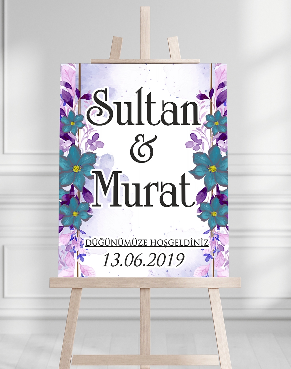 Söz Nişan Düğün İçin 50x70 Karşılama Panosu - Renkli Çiçek Tasarımlı 002