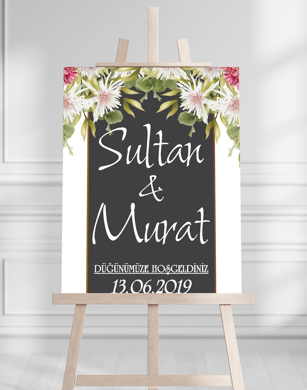 Söz Nişan Düğün İçin 50x70 Karşılama Panosu - Renkli Çiçek Tasarımlı 01