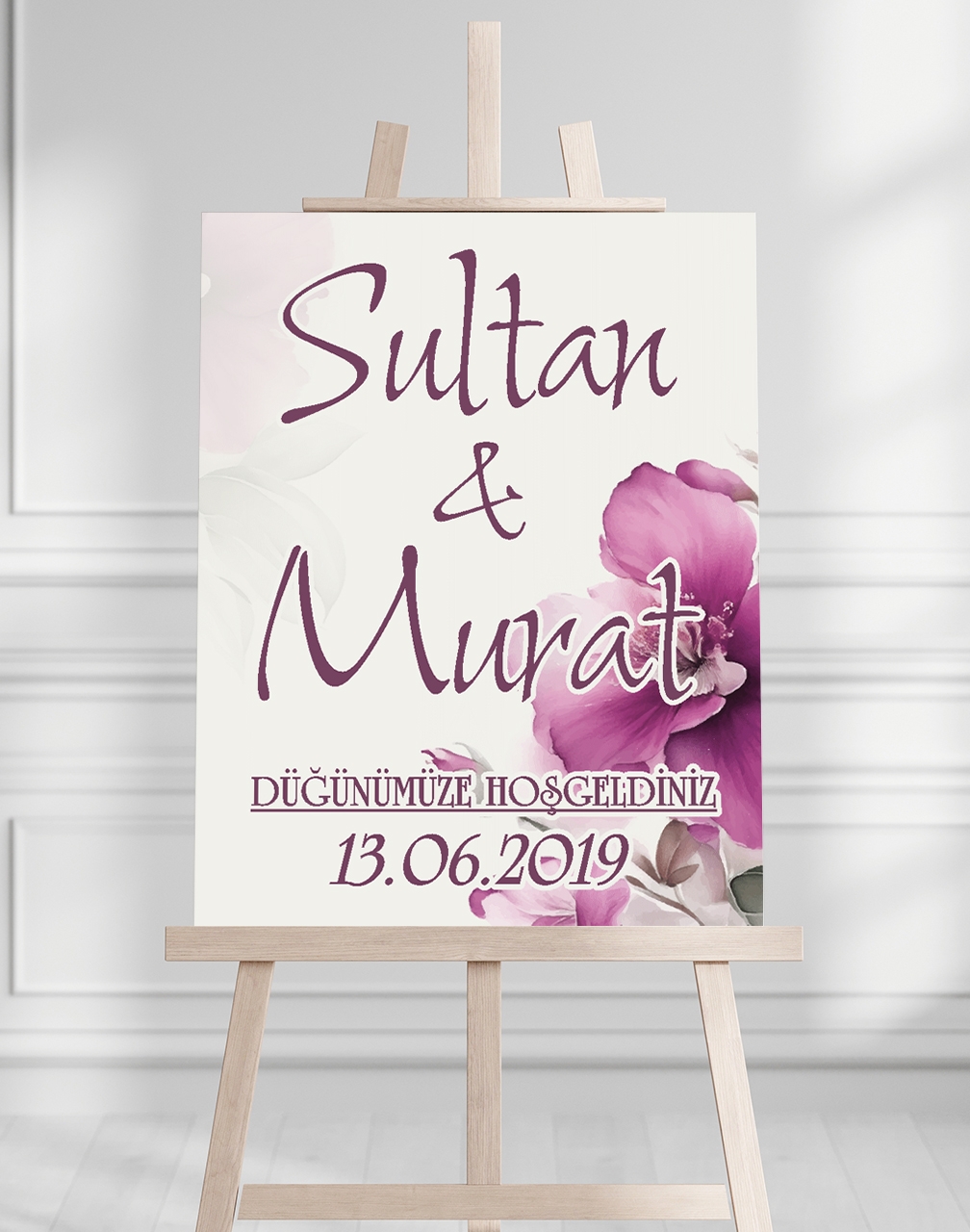 Söz Nişan Düğün İçin 50x70 Karşılama Panosu - Renkli Çiçek Tasarımlı 011