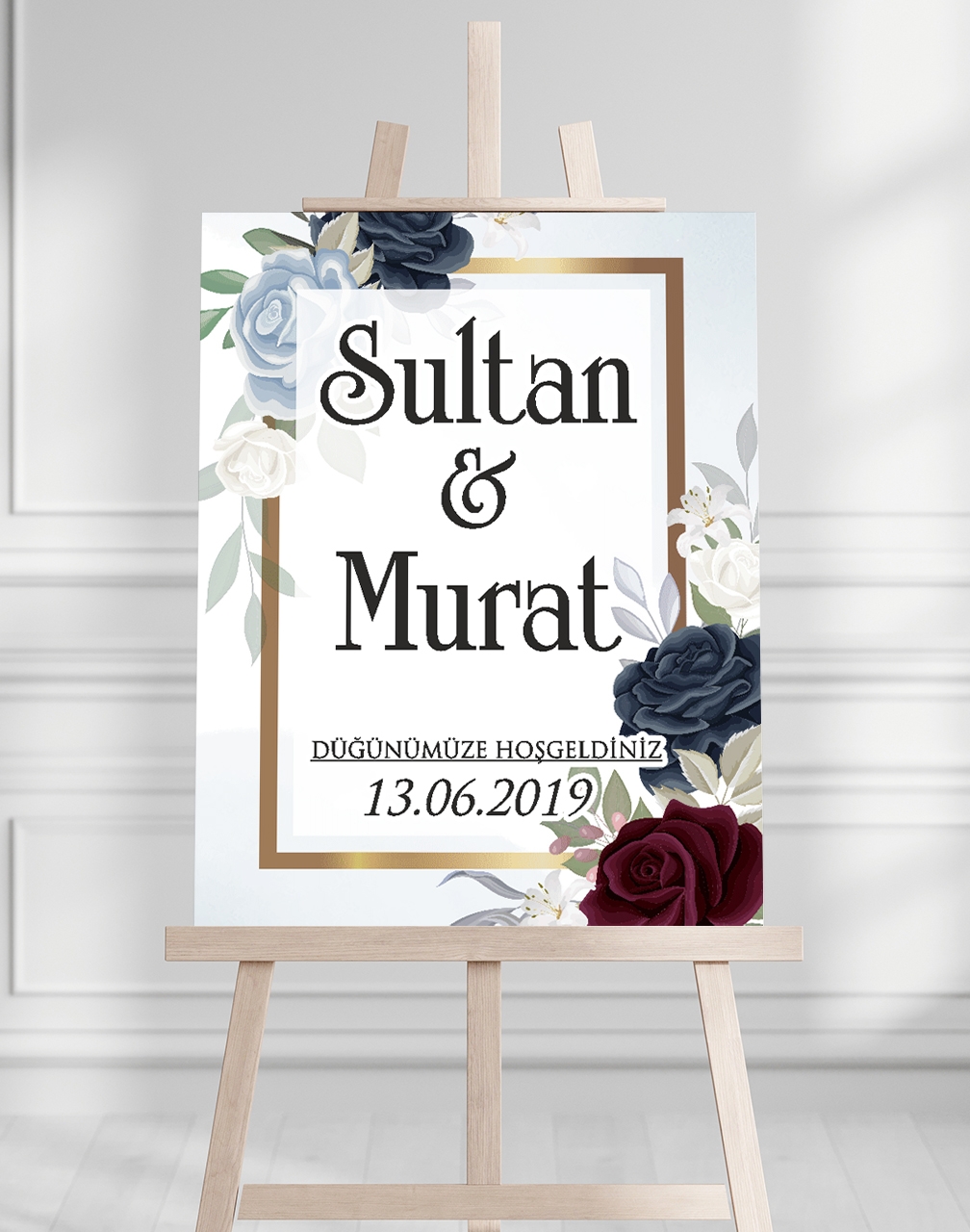 Söz Nişan Düğün İçin 50x70 Karşılama Panosu - Renkli Çiçek Tasarımlı 07