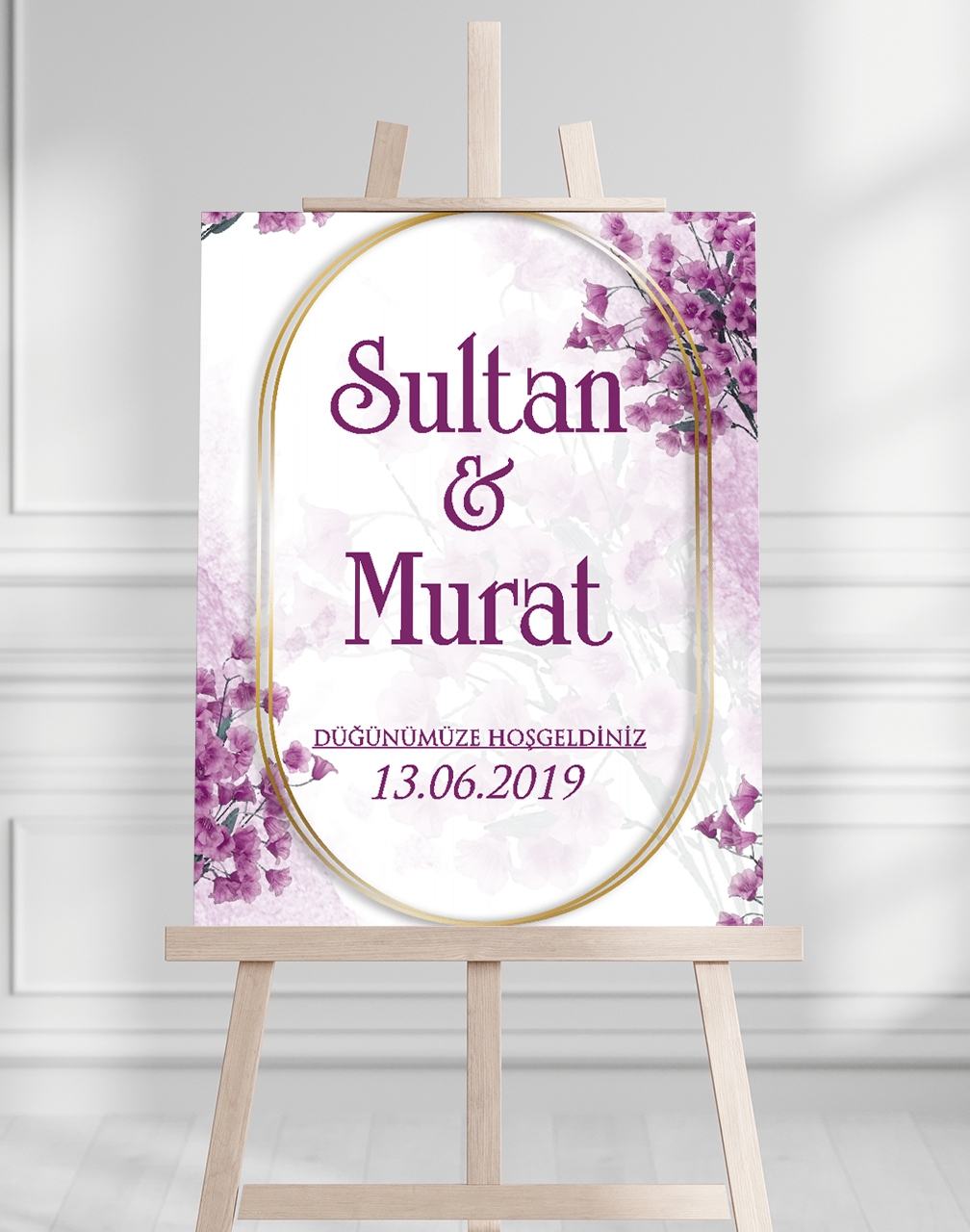 Söz Nişan Düğün İçin 50x70 Karşılama Panosu - Renkli Çiçek Tasarımlı 10
