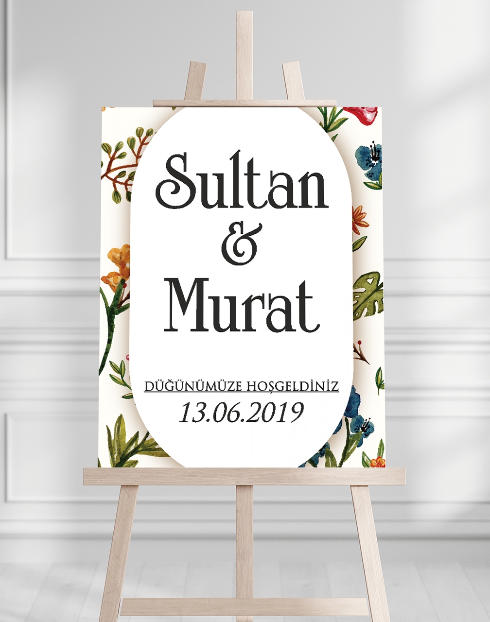 Söz Nişan Düğün İçin 50x70 Karşılama Panosu - Renkli Çiçek Tasarımlı 12
