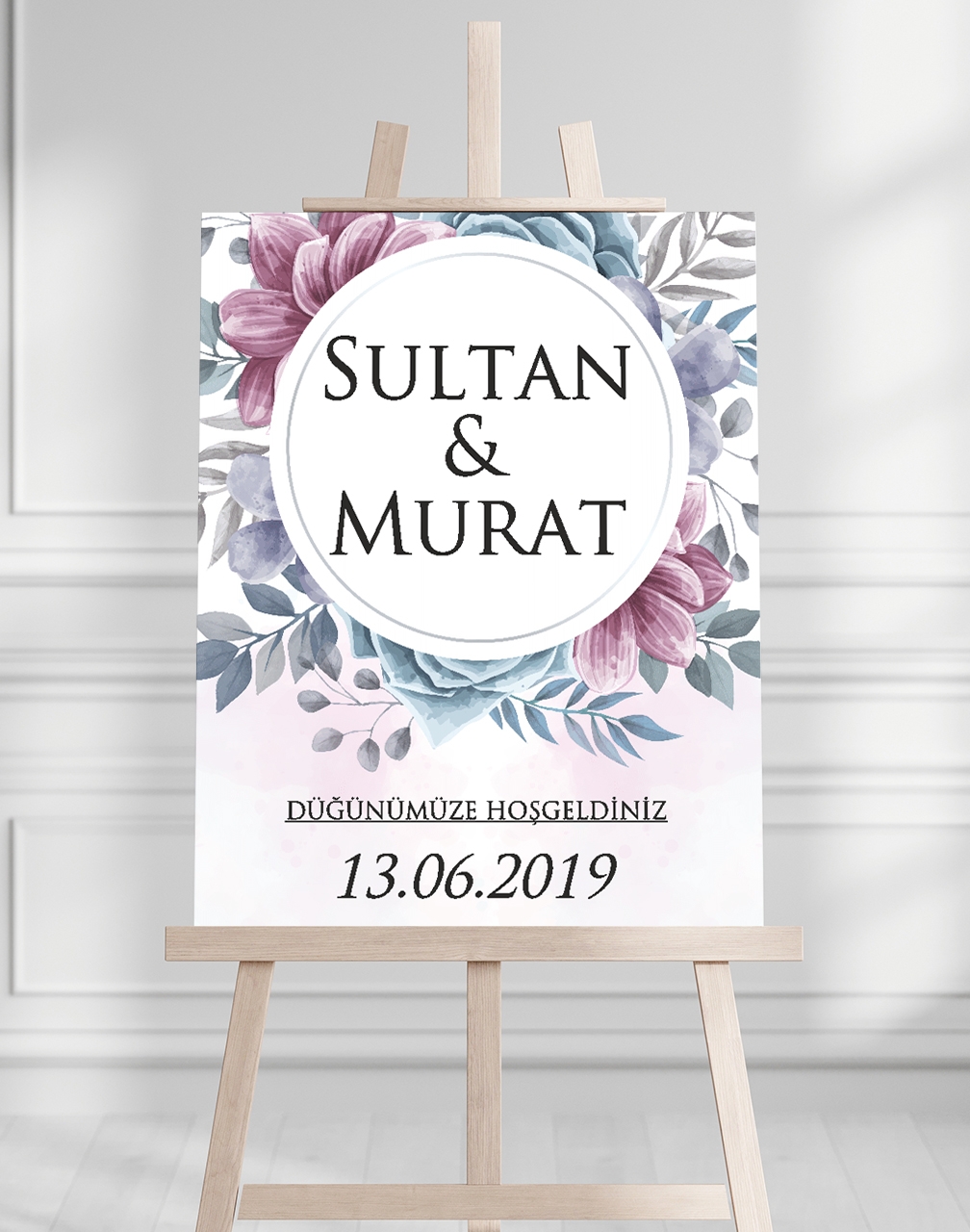 Söz Nişan Düğün İçin 50x70 Karşılama Panosu - Renkli Çiçek Temalı